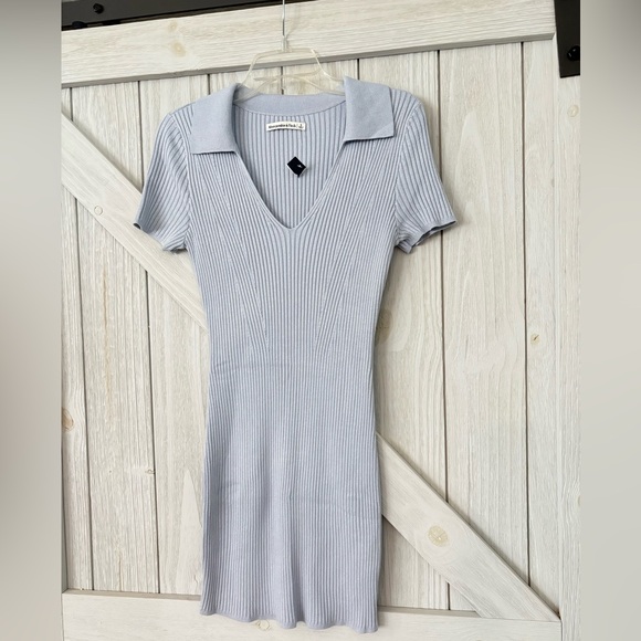 NWT Abercrombie & Fitch Polo Elevated Knit Mini Light Blue Dress - Picture 2 of 5